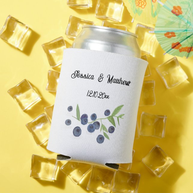 Blueberries Blueberry Fruit Watercolor Weddings Can Cooler (In Situ Summer)