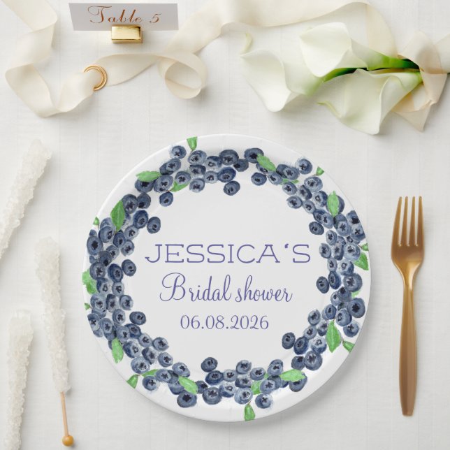 Blueberries Blueberry Fruits Bridal Shower Party Paper Plate (Wedding)