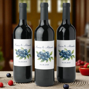 Blueberries Blueberry Fruits Summer Wedding Wine Label