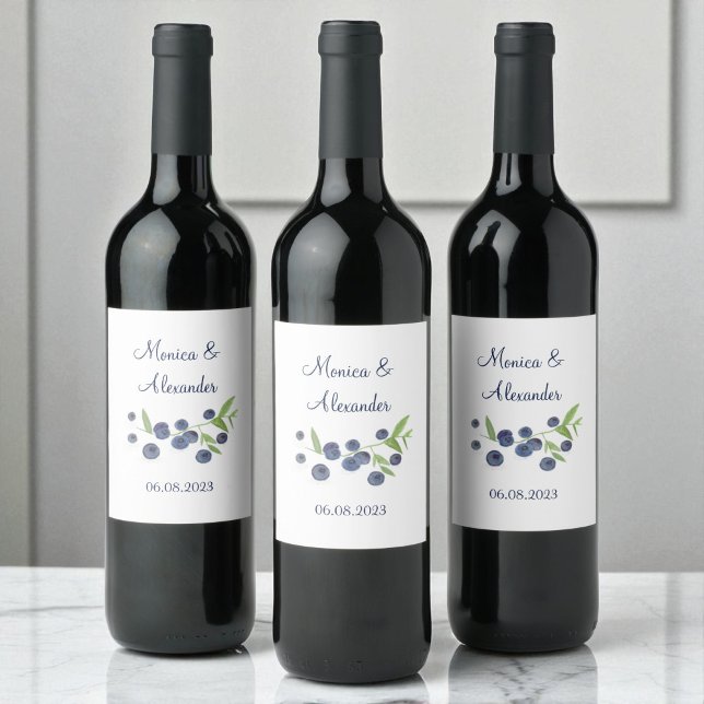 Blueberries Blueberry Fruits Summer Wedding  Wine Label (Creator Uploaded)