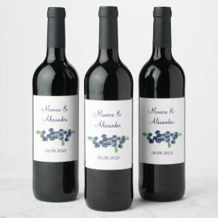 Blueberries Blueberry Fruits Summer Wedding Wine Label