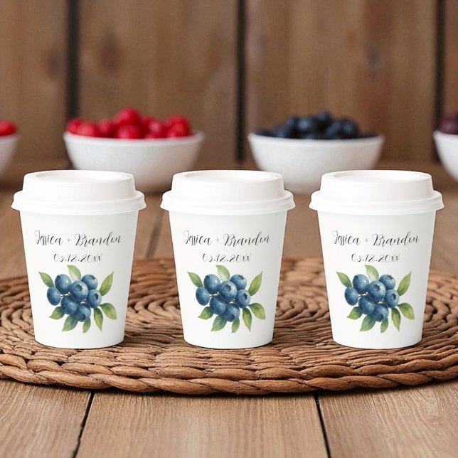 Blueberries Fruit Blueberry Watercolor Wedding Paper Cups (Creator Uploaded)