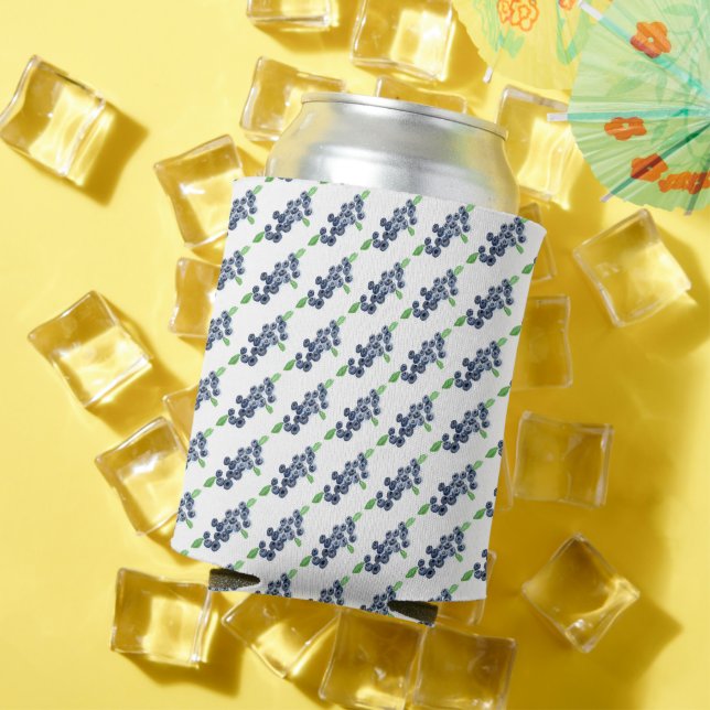 Blueberries fruit watercolor  Food Berries Pattern Can Cooler (In Situ Summer)