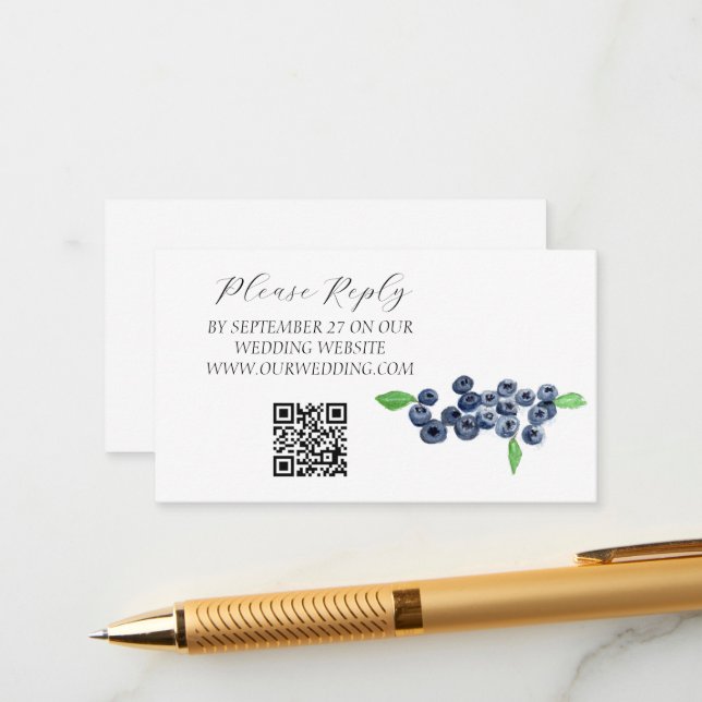 Blueberries Fruit Watercolor Rustic Wedding  Enclosure Card (Front/Back In Situ)