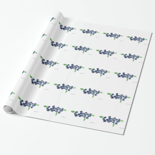 Blueberries fruits kitchen watercolor pattern food wrapping paper (Unrolled)