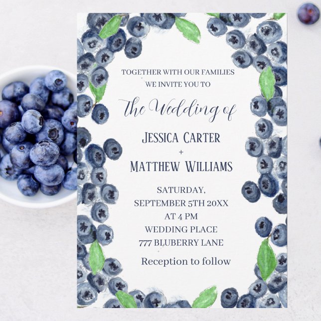 Blueberries Fruits Watercolor Boho Wedding Invitation (Creator Uploaded)