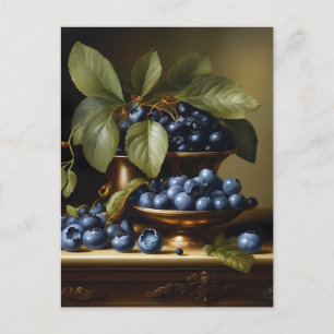 Blueberries on a table postcard
