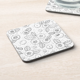 Blueberries on black and white coaster