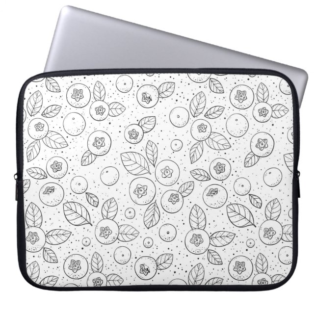 Blueberries on black and white laptop sleeve (Front)