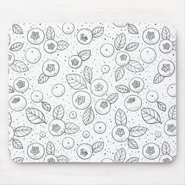 Blueberries on black and white mouse pad (Front)