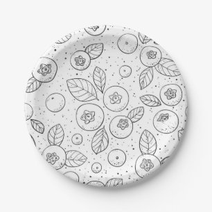 Blueberries on black and white paper plate