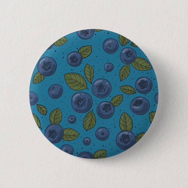 Blueberries on blue 6 cm round badge (Front)