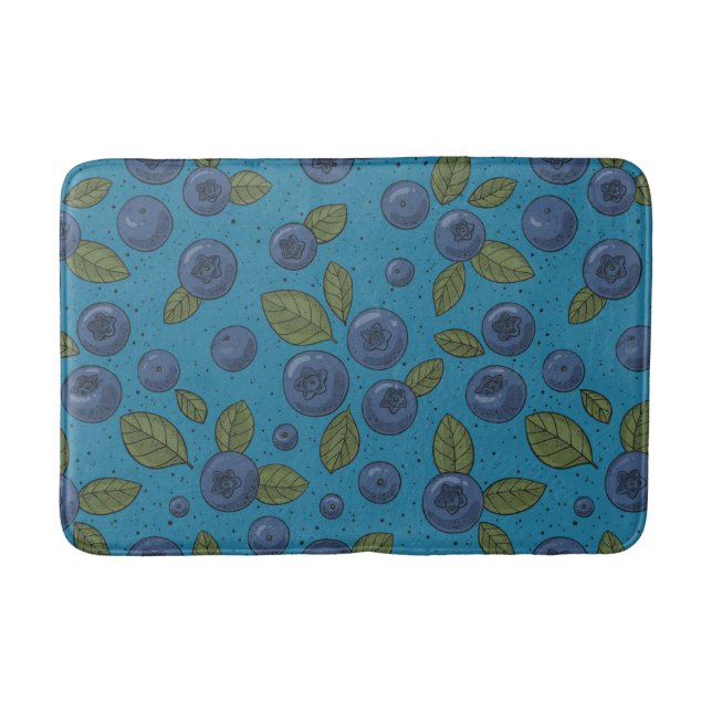 Blueberries on blue bath mat (Front)