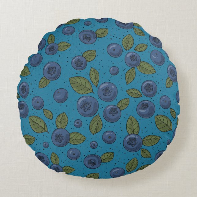 Blueberries on blue round cushion (Front)