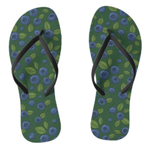 Blueberries on dark green jandals