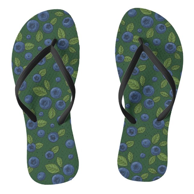 Blueberries on dark green jandals (Footbed)