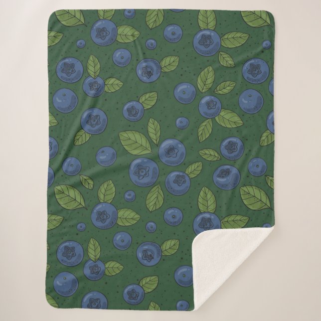 Blueberries on dark green sherpa blanket (Front)