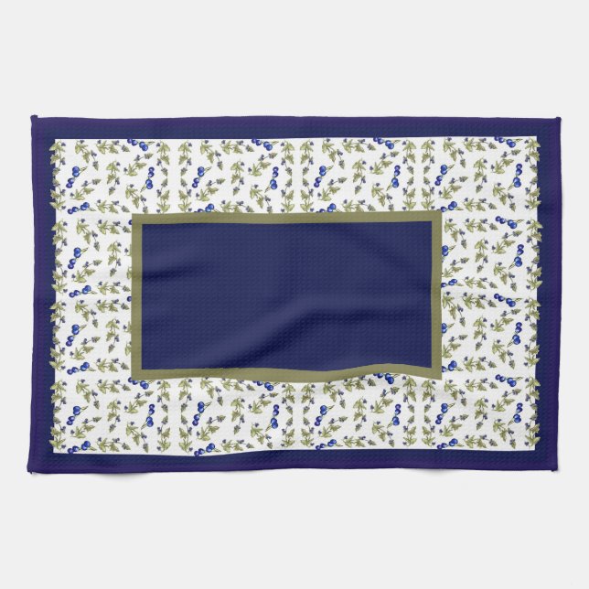Blueberries On Vine border kitchen towel (Horizontal)