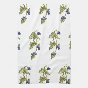 Blueberries on Vine Stems with Leaves Tea Towel