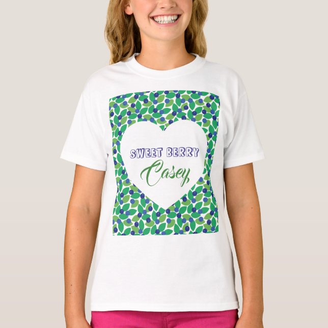 Blueberries Pattern Modern Green Blue Customize. T-Shirt (Front)