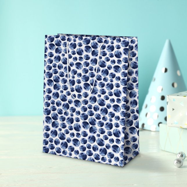 Blueberries Print Fruit Pattern Medium Gift Bag (Blueberry Pattern Gift Bag)