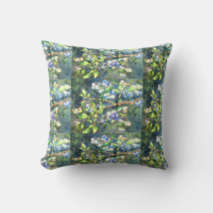 Blueberries, romantic fruit Watercolor painting Cushion