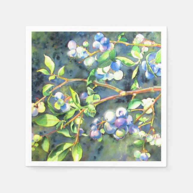 Blueberries, romantic fruit Watercolor painting Napkin (Front)