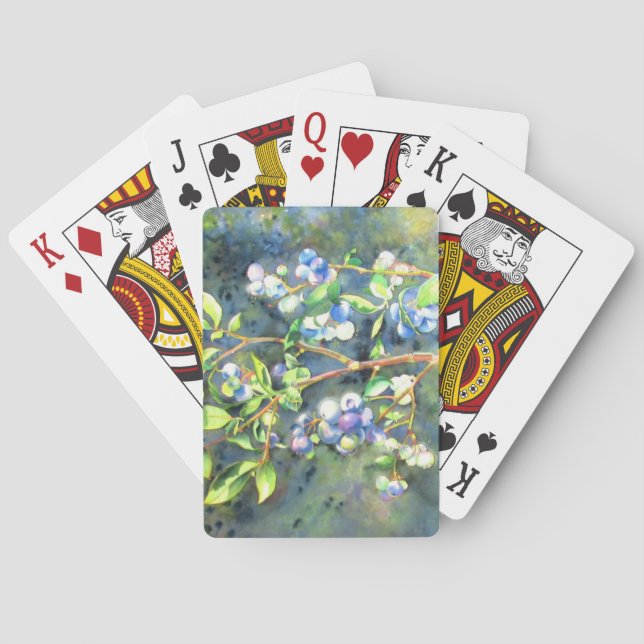 Blueberries, romantic fruit Watercolor painting Playing Cards (Back)