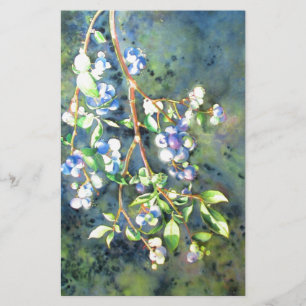 Blueberries, romantic fruit Watercolor painting Stationery