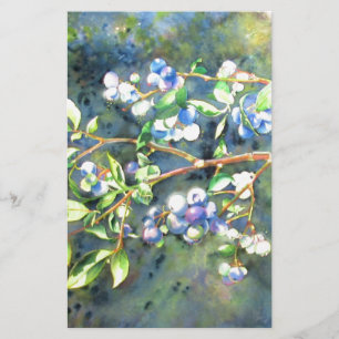 Blueberries, romantic fruit Watercolor painting Stationery
