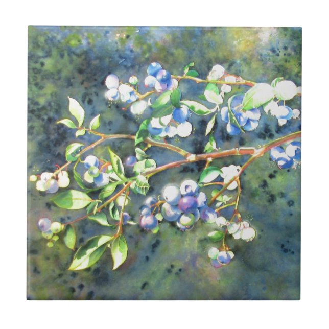Blueberries, romantic fruit Watercolor painting Tile (Front)