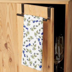 Blueberries Stemmed Leaves White Background Tea Towel