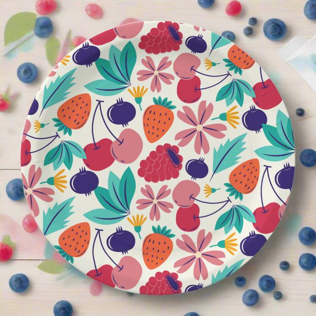 Blueberries Strawberries Berry sweet Birthday Paper Plate (Creator Uploaded)