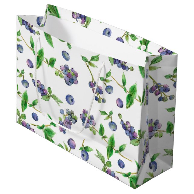 Blueberries Summer Fruit Watercolor Large Gift Bag (Front Angled)