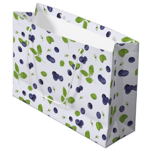 Blueberries Watercolor Blueberry Blossoms Foliage Large Gift Bag