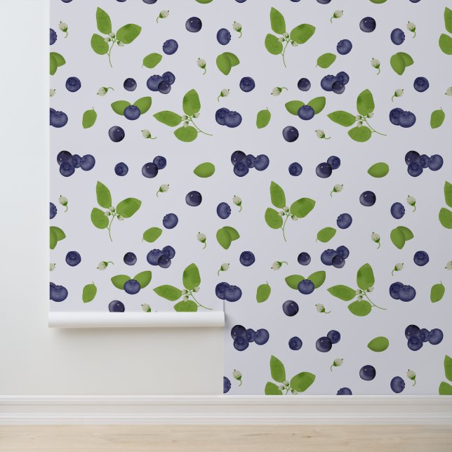 Blueberries Watercolor Blueberry Blossoms Foliage Wallpaper (Application)