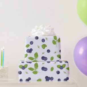 Blueberries Watercolor Blueberry Blossoms Foliage Wrapping Paper