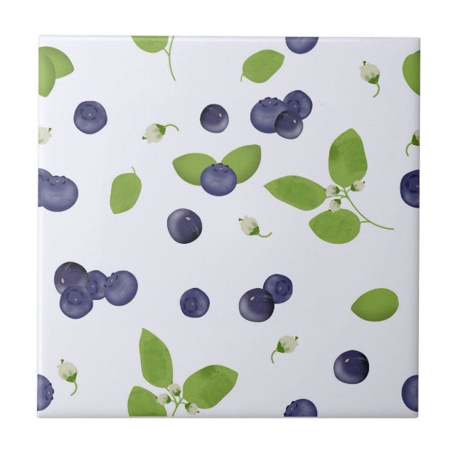 Blueberries Watercolor Blueberry Blossoms Kitchen Tile (Front)