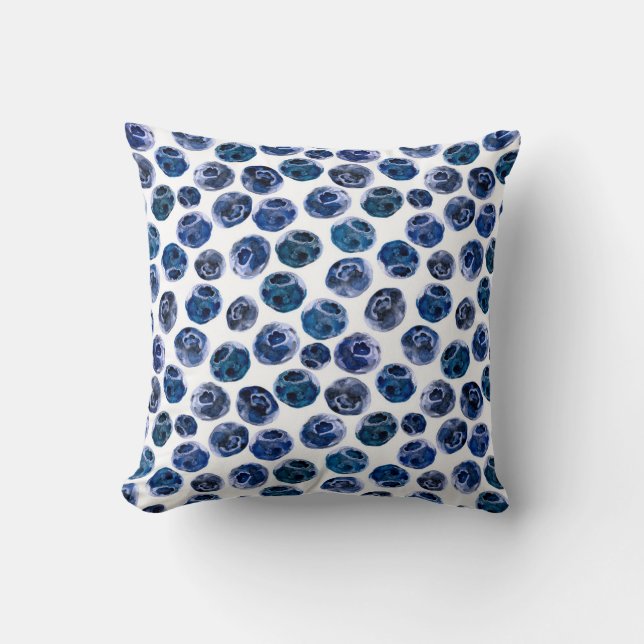 Blueberries: watercolor illustrated pattern. cushion (Front)