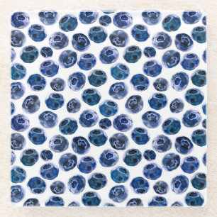 Blueberries: watercolor illustrated pattern. glass coaster