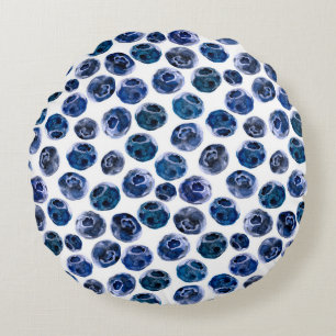 Blueberries: watercolor illustrated pattern. round cushion