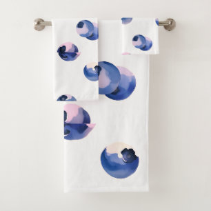 Blueberries Watercolor Pattern Bath Towel Set
