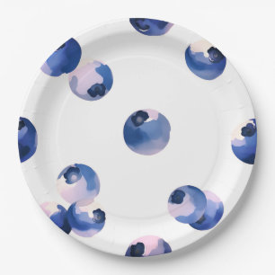 Blueberries Watercolor Pattern Paper Plate