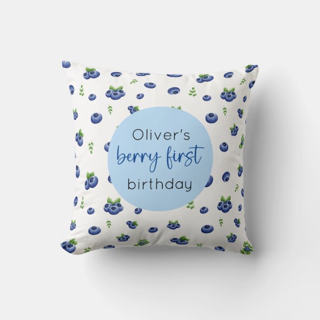 Blueberry 1st Birthday Berry First Cushion (Front)