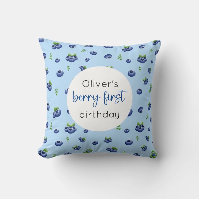 Blueberry 1st Birthday Berry First Cushion (Front)