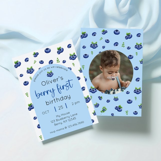 Blueberry 1st Birthday Berry First Photo Invitation (Creator Uploaded)