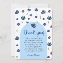 Blueberry 1st Birthday Photo Thank You