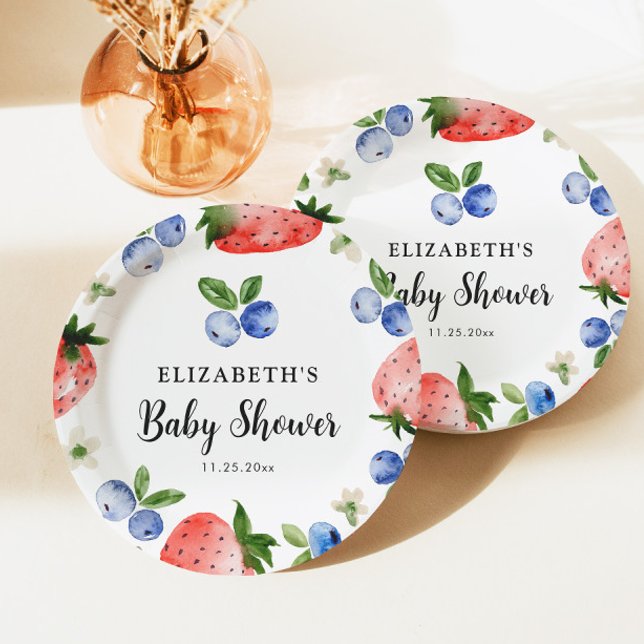 Blueberry and Strawberry Baby Shower Paper Plate (Creator Uploaded)