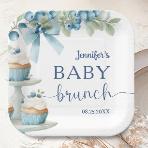 Blueberry Baby Brunch Boy Shower Paper Plate