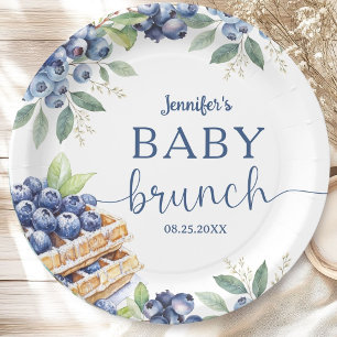 Blueberry Baby Brunch Boy Shower Round Paper Plate